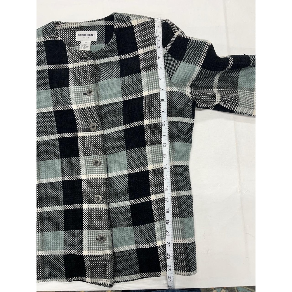 Vintage Alfred Dunner Petite Womens Black Gray‎ Plaid Button Up Blazer  8P - Picture 6 of 8